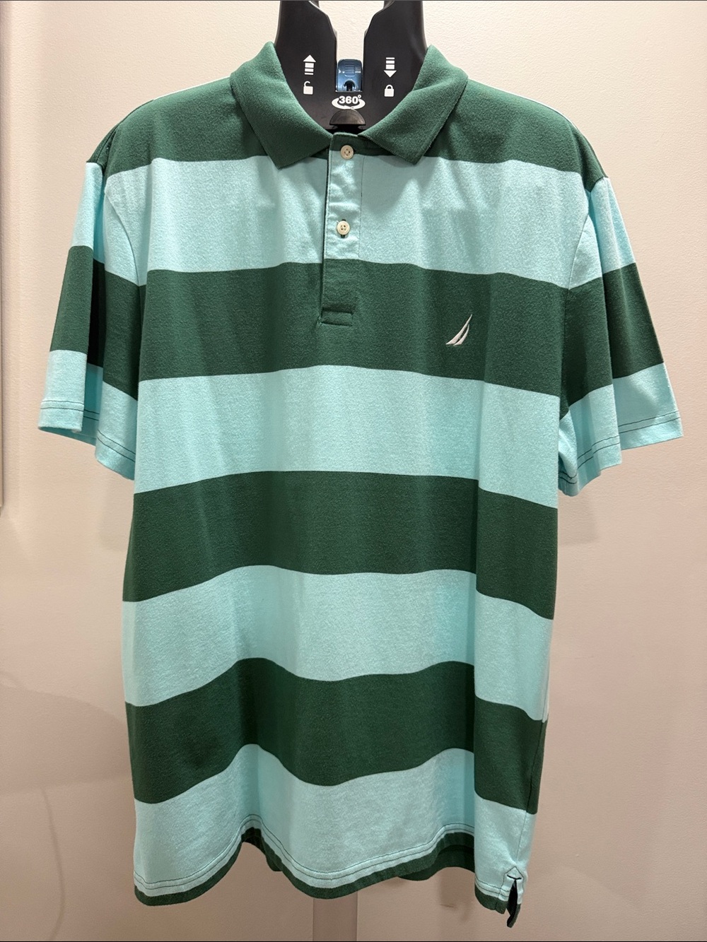Nautica Wide Stripe Polo in Dark Green & Aqua